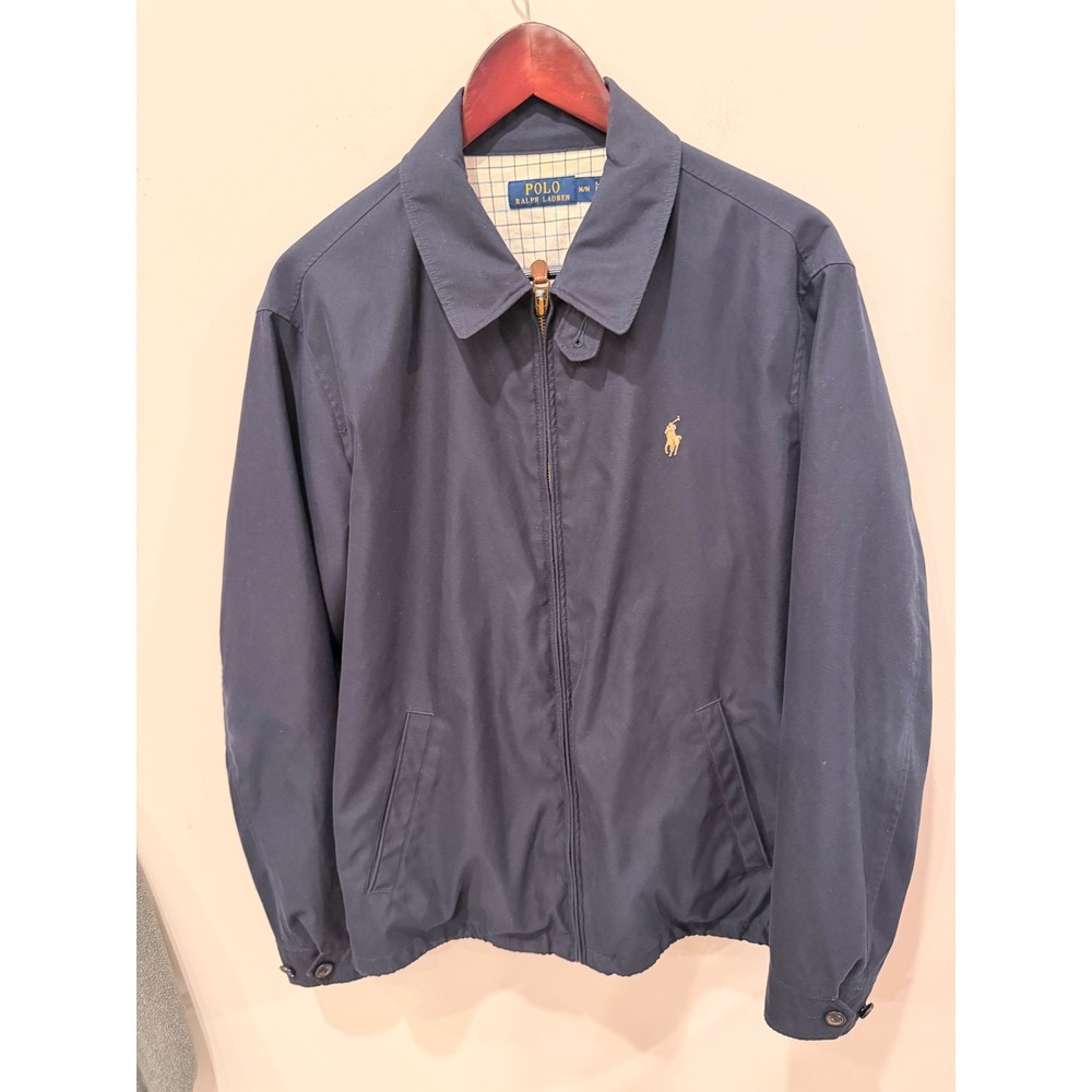 Polo Ralph Lauren Mens Navy Blue Harrington Windbreaker Medium Plaid Lining
